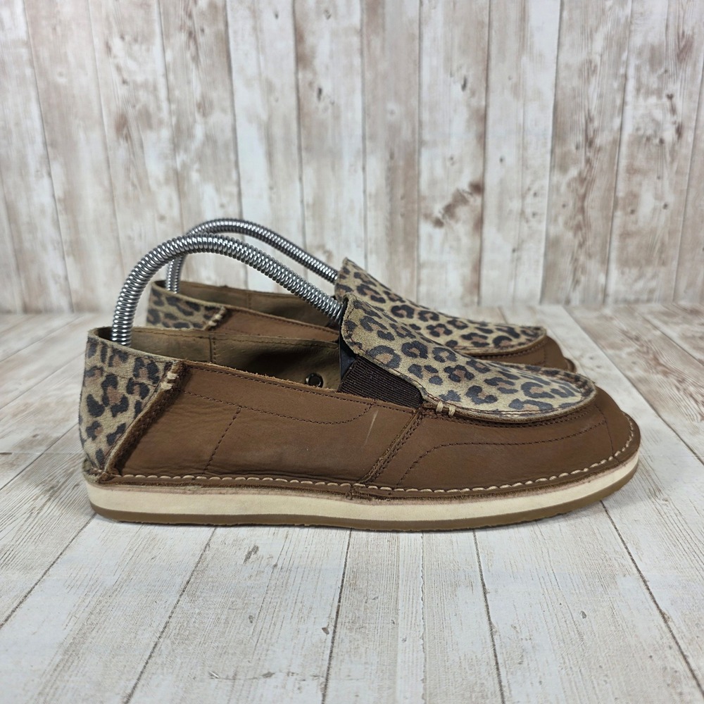 Shyanne Leopard Print Brown Leather Slip On Loafer Flats Women's Size 8